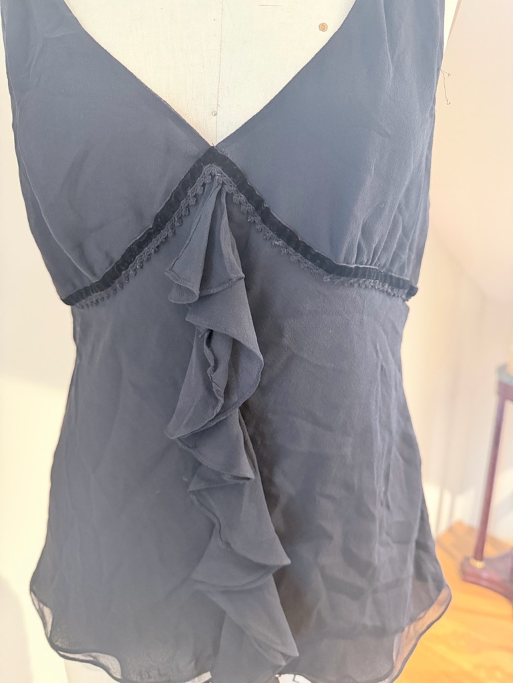 BlackRuffle V-Neck Silk Tank